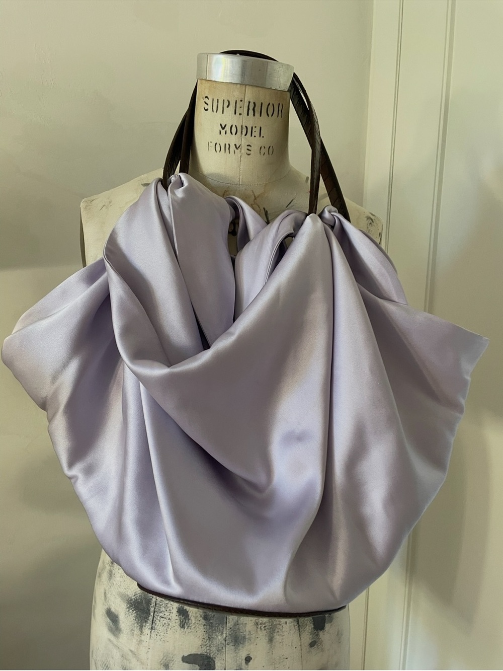 Nanushka Scarf Silk Satin Lavender Bag With Brown Leather Croc Details